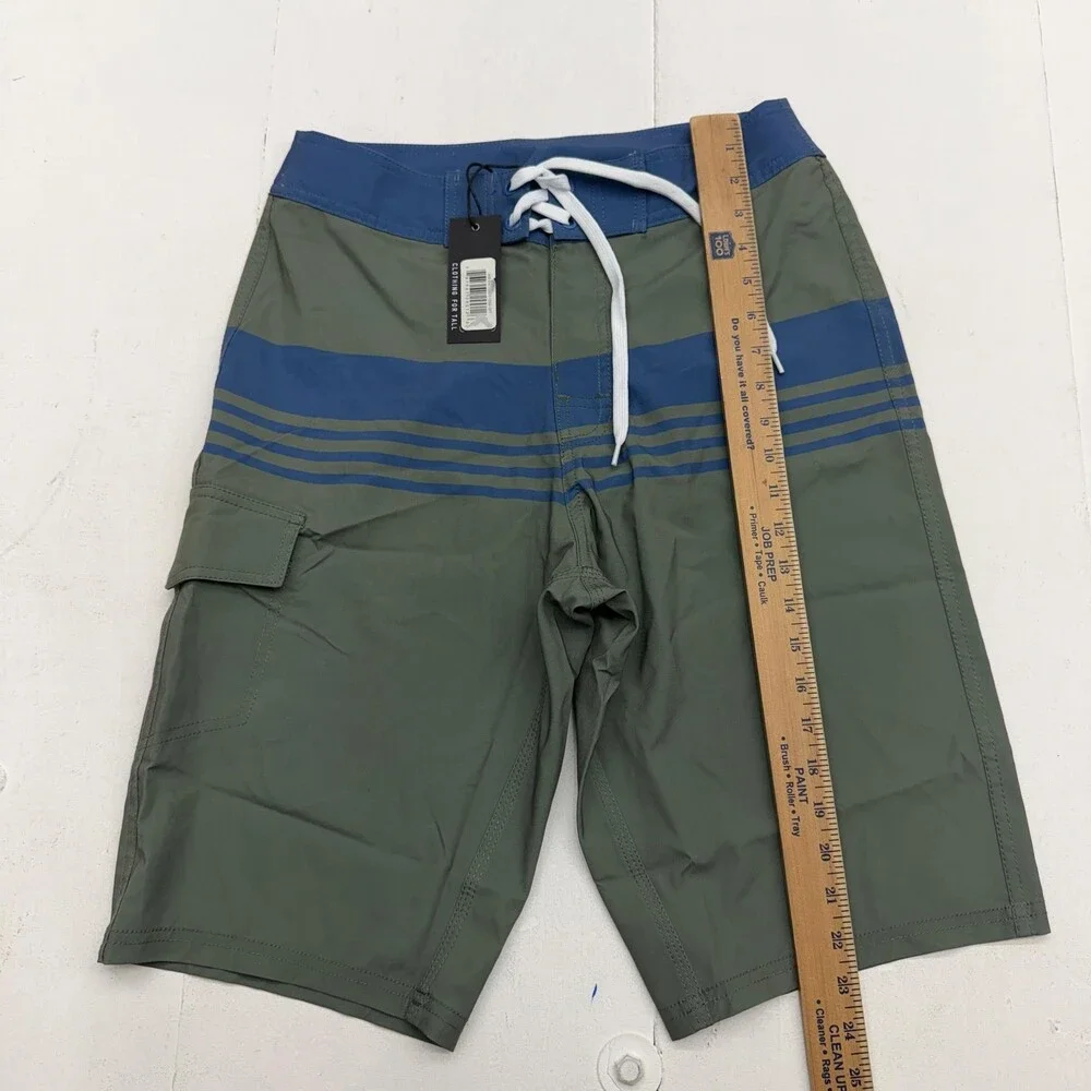 American Tall Board Shorts Mens 30 Green Stripe Quick Dry Drawstring Pockets